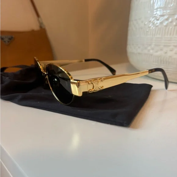 Celine Gold Metal Oval Sunglasses with Black Lenses - Picture 2 of 5